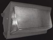 Large wallpacks have a die cast housing with powder-coat finish and a porcelain mogul/medium base socket assembly. One piece stippled aluminum reflector. Heat & Shock resistant borosilicate glass lens, silicone gasketing. Listed for wet location use. Excellent for security and perimeter lighting, tunnels and commercial and industrial applications. LARGE WALLPACK 250 WATT METAL HALIDE  lighting light fixture